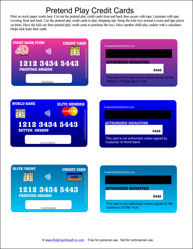 Fake Play Credit Card Printable Template Rhonda A Denny