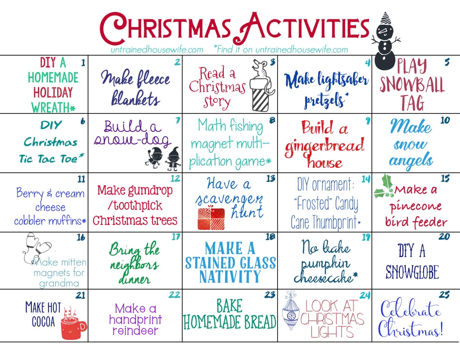 advent calendar activities printable