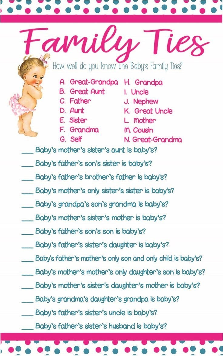 Family Ties Baby Shower Game Baby Girl Shower Game Coed Etsy In Baby 