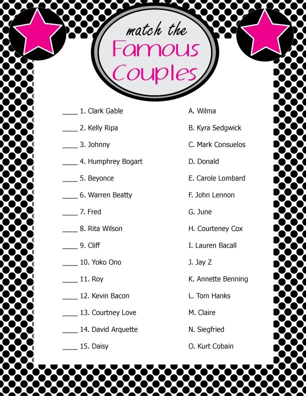 Famous Couples Game Free Printable