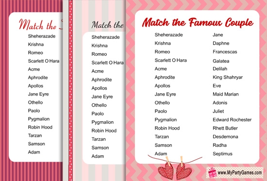 free printable couples matching game