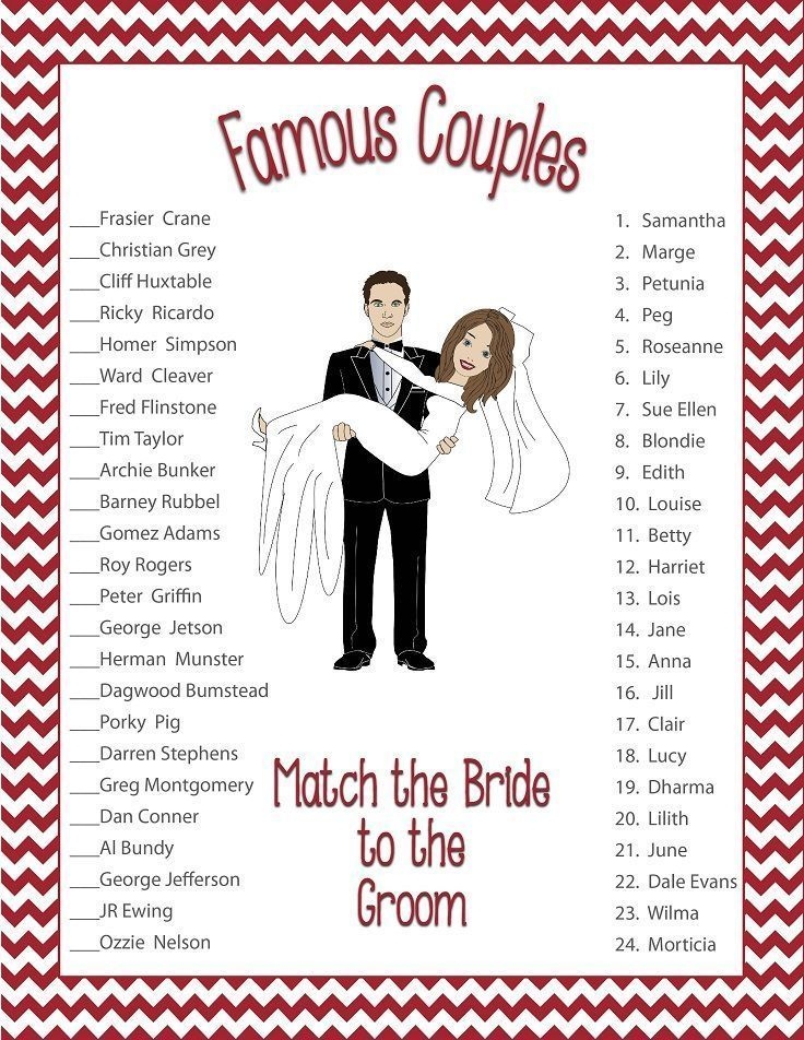Famous Couples Game Free Printable