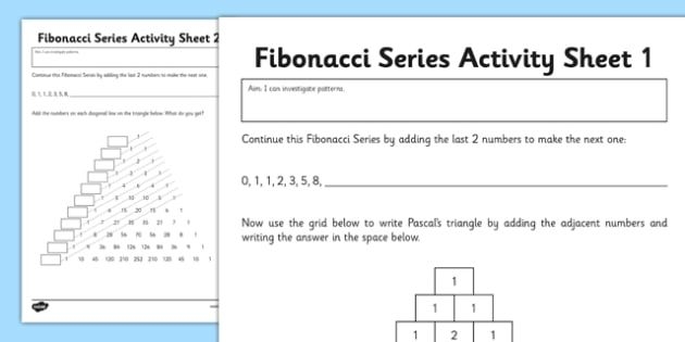 Fibonacci Numbers Activity Sheet Fibonacci Numbers Activity Sheet 