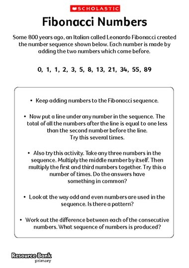 Fibonacci Numbers Primary KS2 Teaching Resource Scholastic 