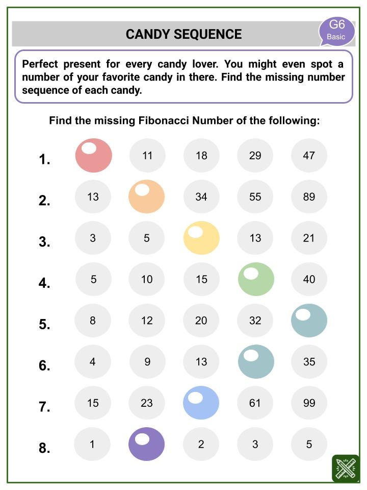 Fibonacci Numbers Sweetest Day Themed Math Worksheets Activities