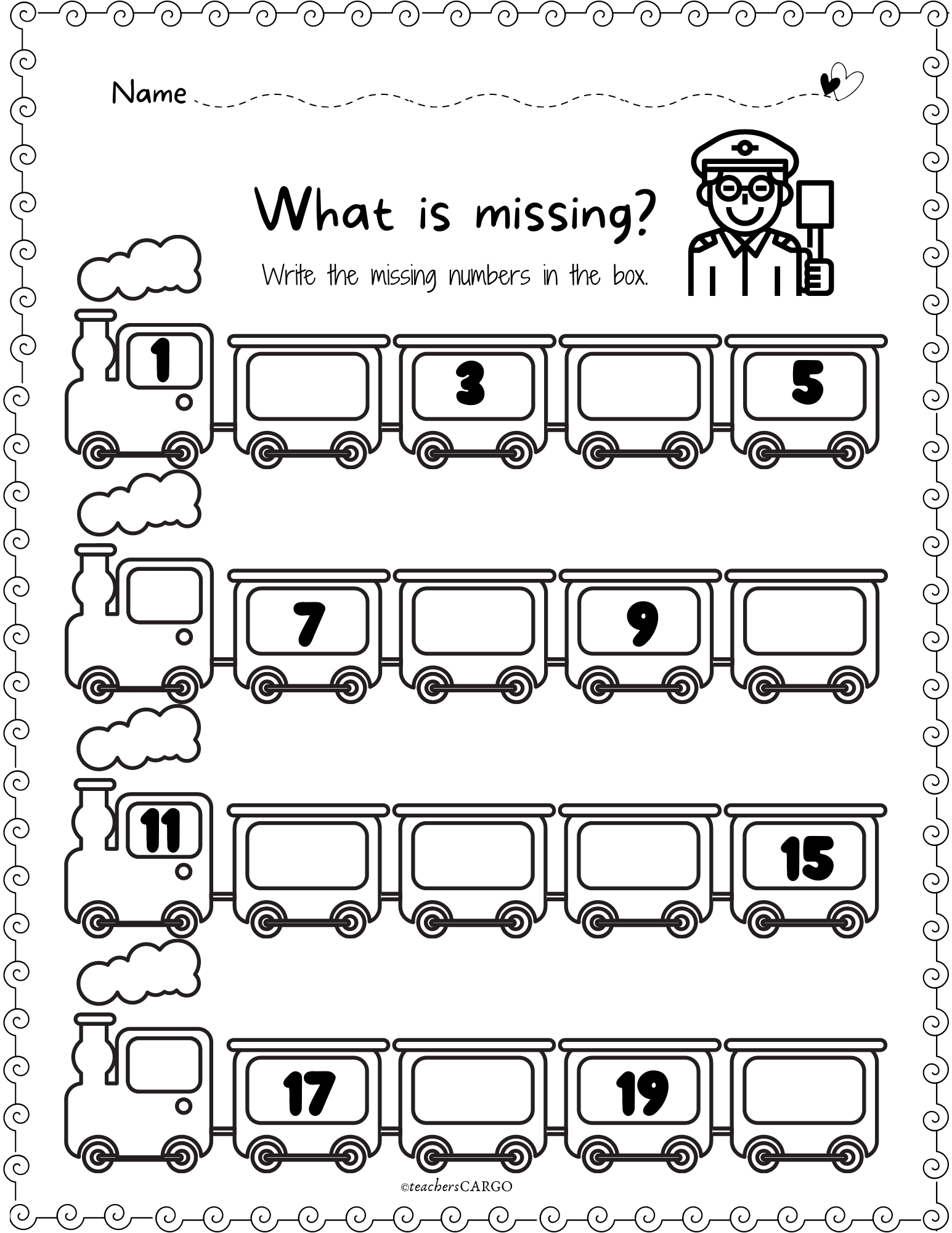 fill in the missing numbers worksheet