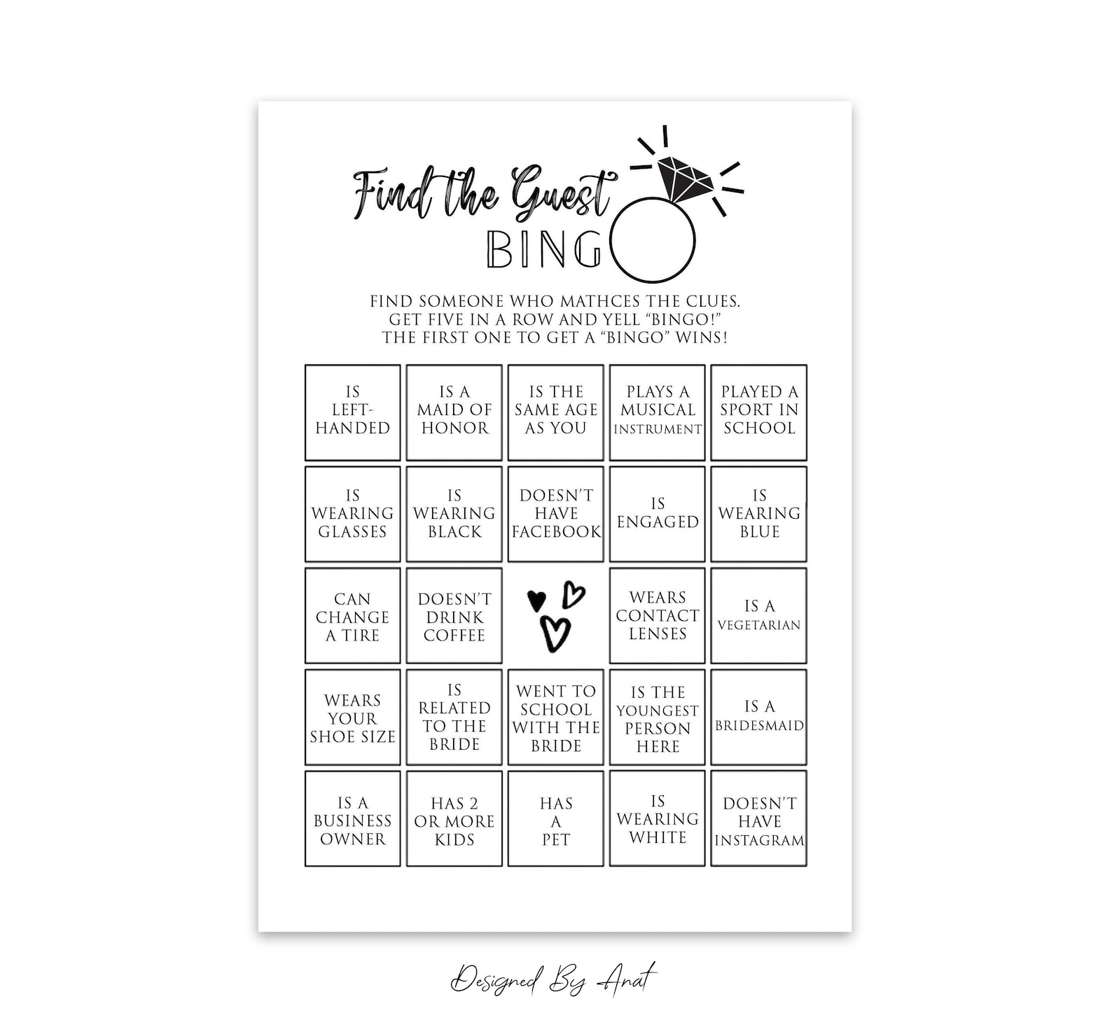 Find The Guest Bingo Bridal Shower Game Printable Simple Explore O