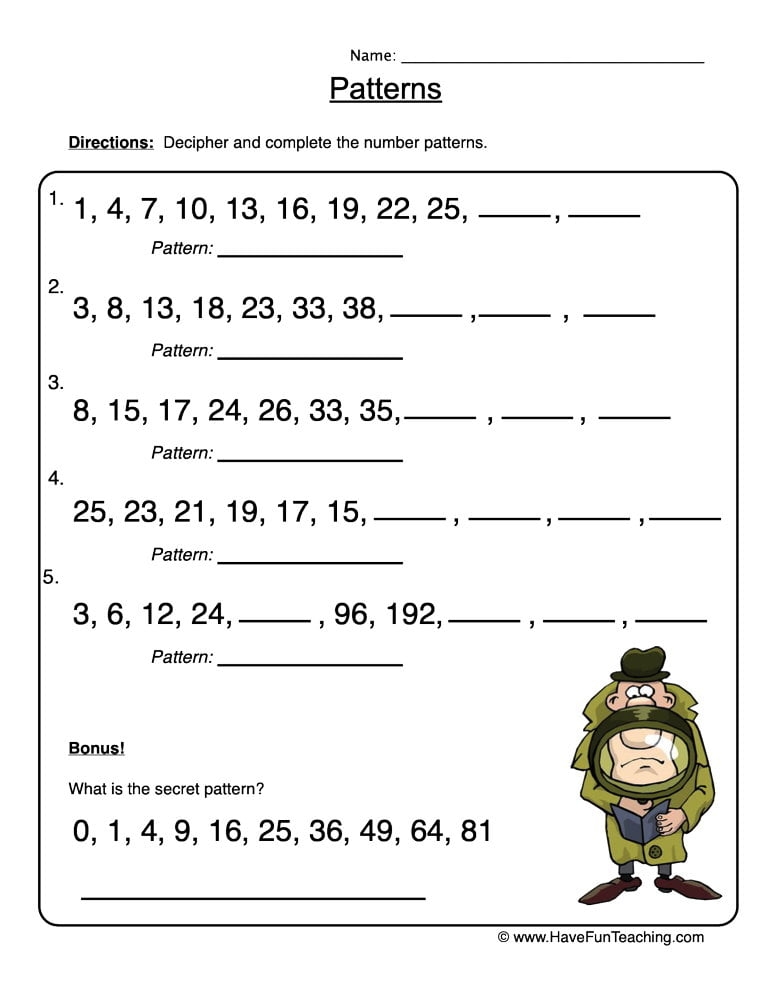 Finding Patterns In Numbers Worksheets WorksheetsCity
