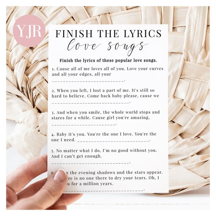 Finish The Love Song Lyrics Love Song Bridal Shower Game Printable 