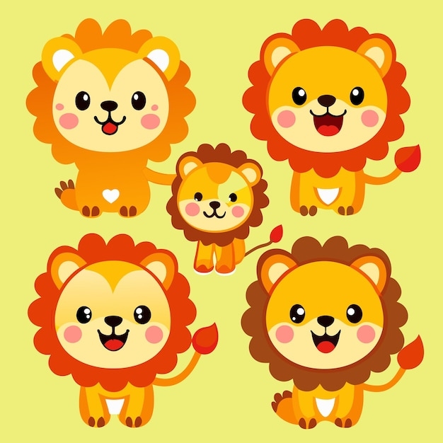 Five Cartoon Lions With Different Colored Manes Premium AI generated 