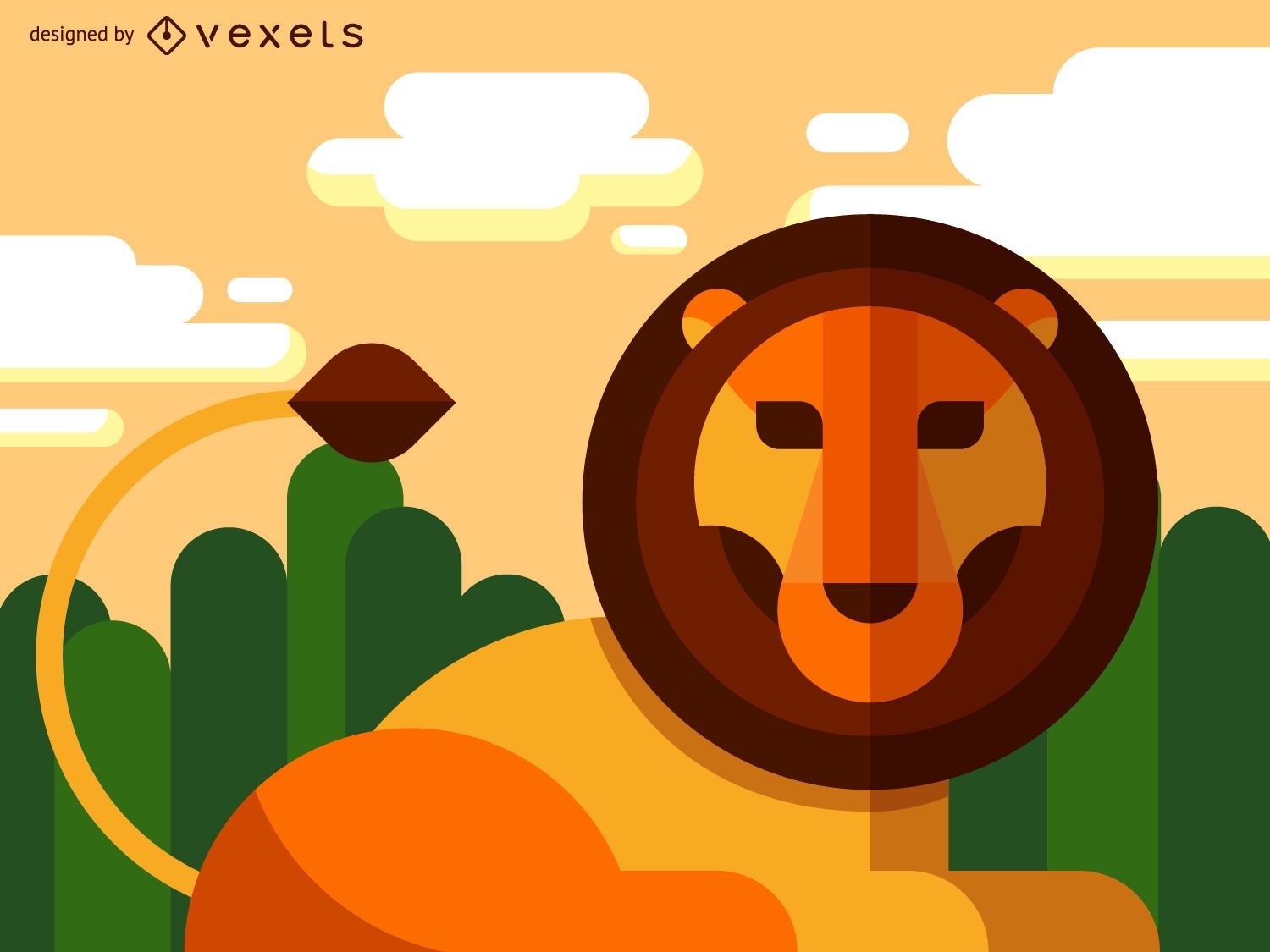 Flat Geometric Lion Illustration Vector Download
