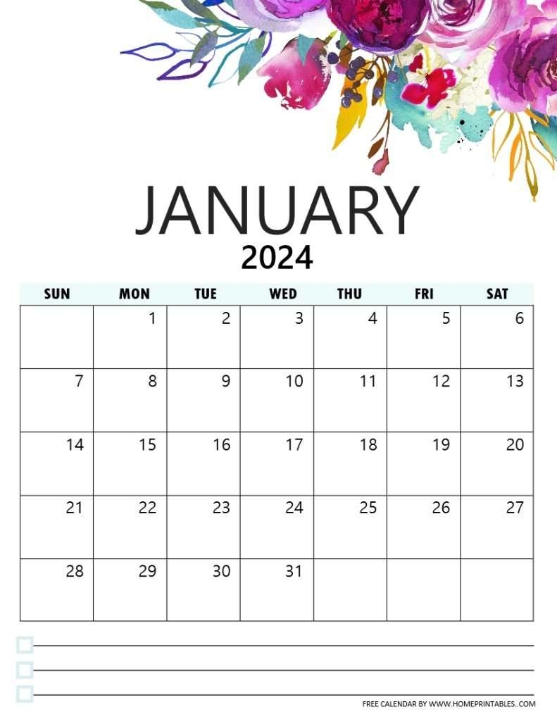 Floral 2024 Calendar Printable PDF Beautiful Templates 