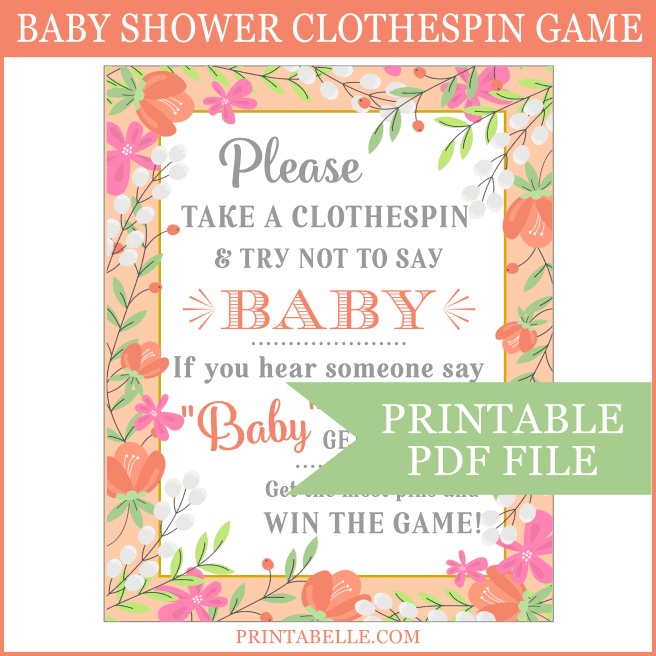 Floral Baby Shower Clothespin Game PDF Printabelle