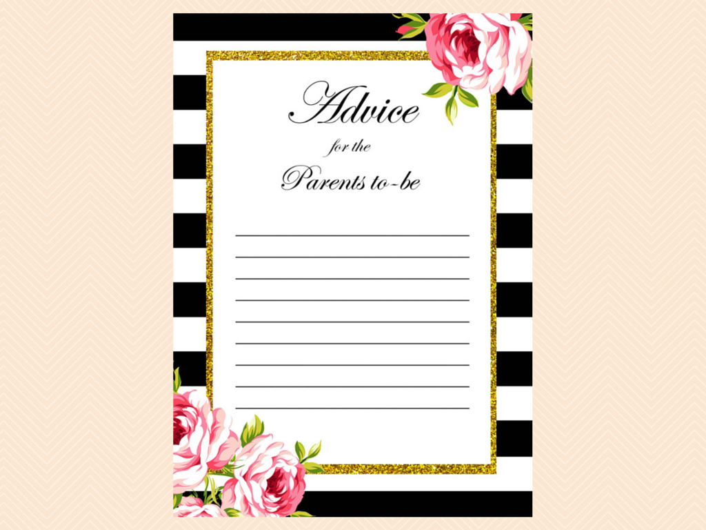 Floral Black And White Baby Shower Gold Glitter Shabby Chic Printable