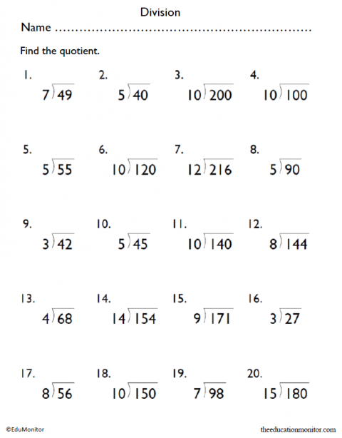 Fourth Grade Division Math Printable Worksheet EduMonitor 