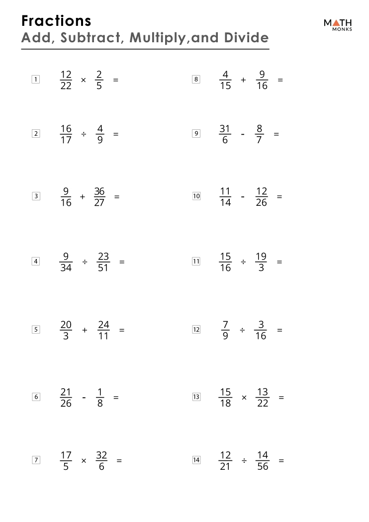 add subtract multiply divide mixed numbers worksheet