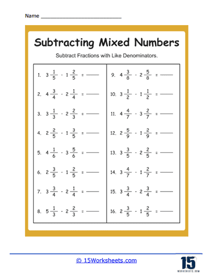 Free Adding And Subtracting Mixed Numbers Worksheet Pdf Download Free 