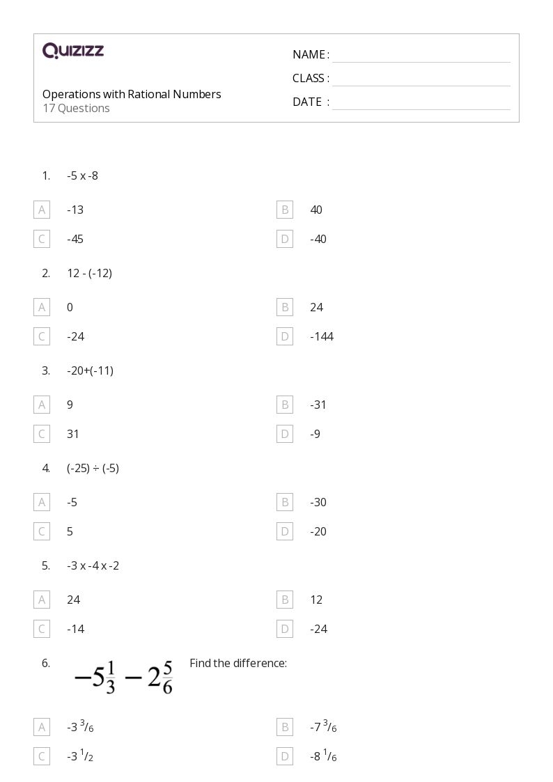 Free Adding And Subtracting Rational Numbers Worksheet 7th Grade