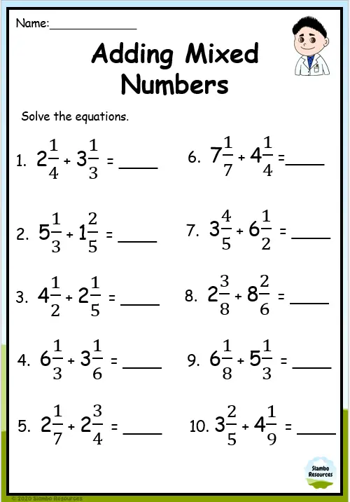 Free Adding Fractions With Mixed Numbers Worksheet Download Free