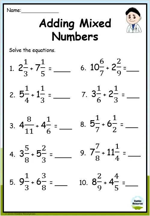 Free Adding Mixed Numbers With Like Denominators Worksheet Download 