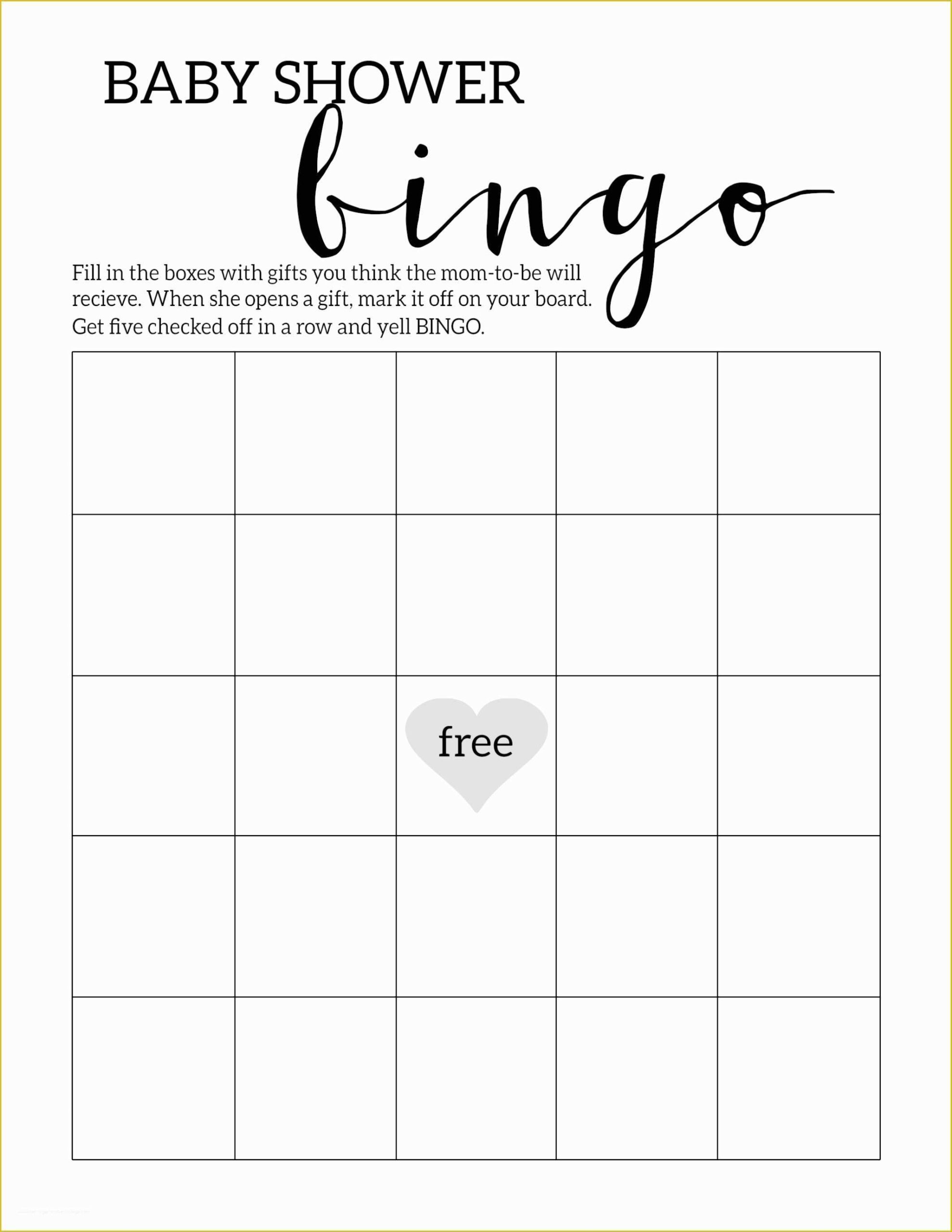 free printable blank bingo baby shower game