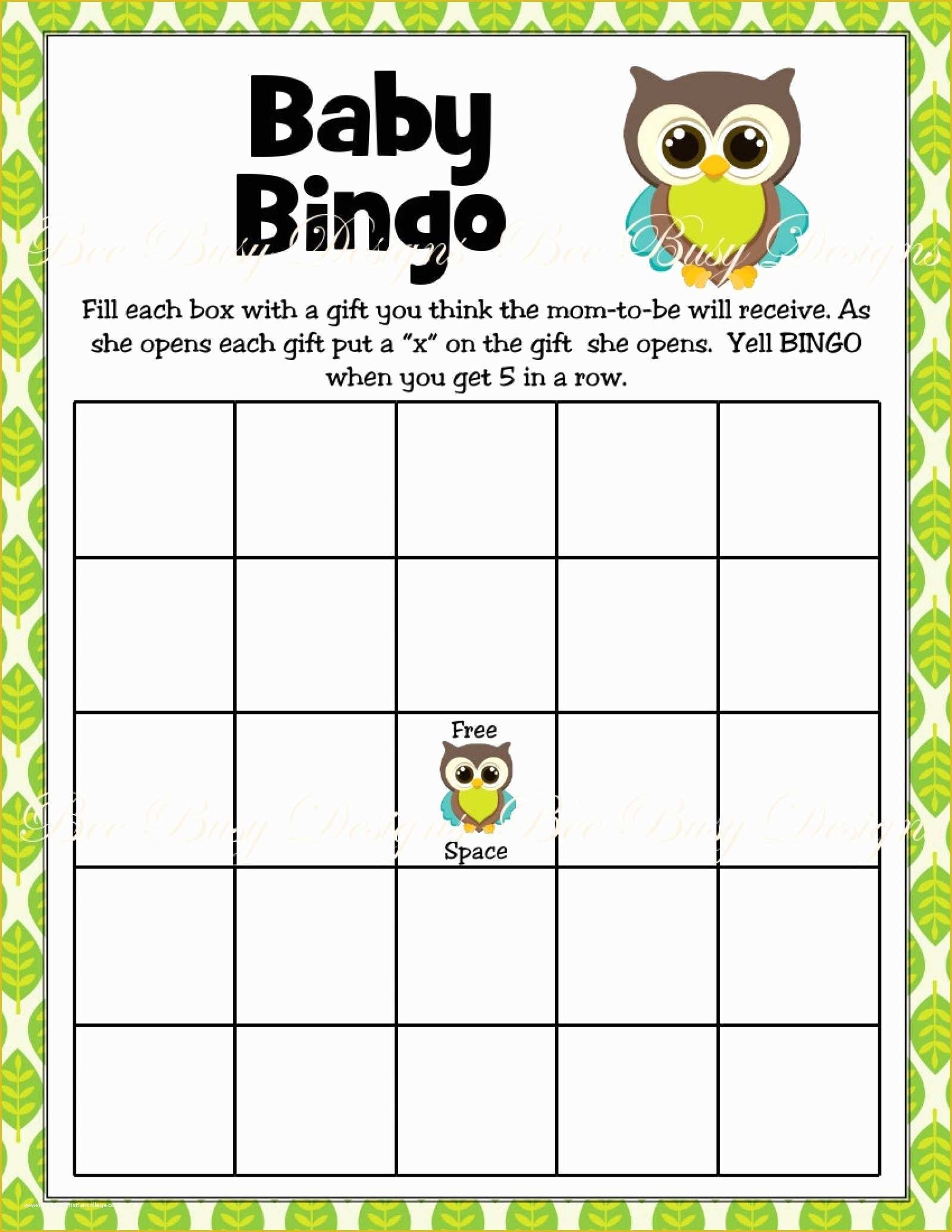 Free Baby Shower Bingo Blank Template Of Printable Boy Owl Woodland 