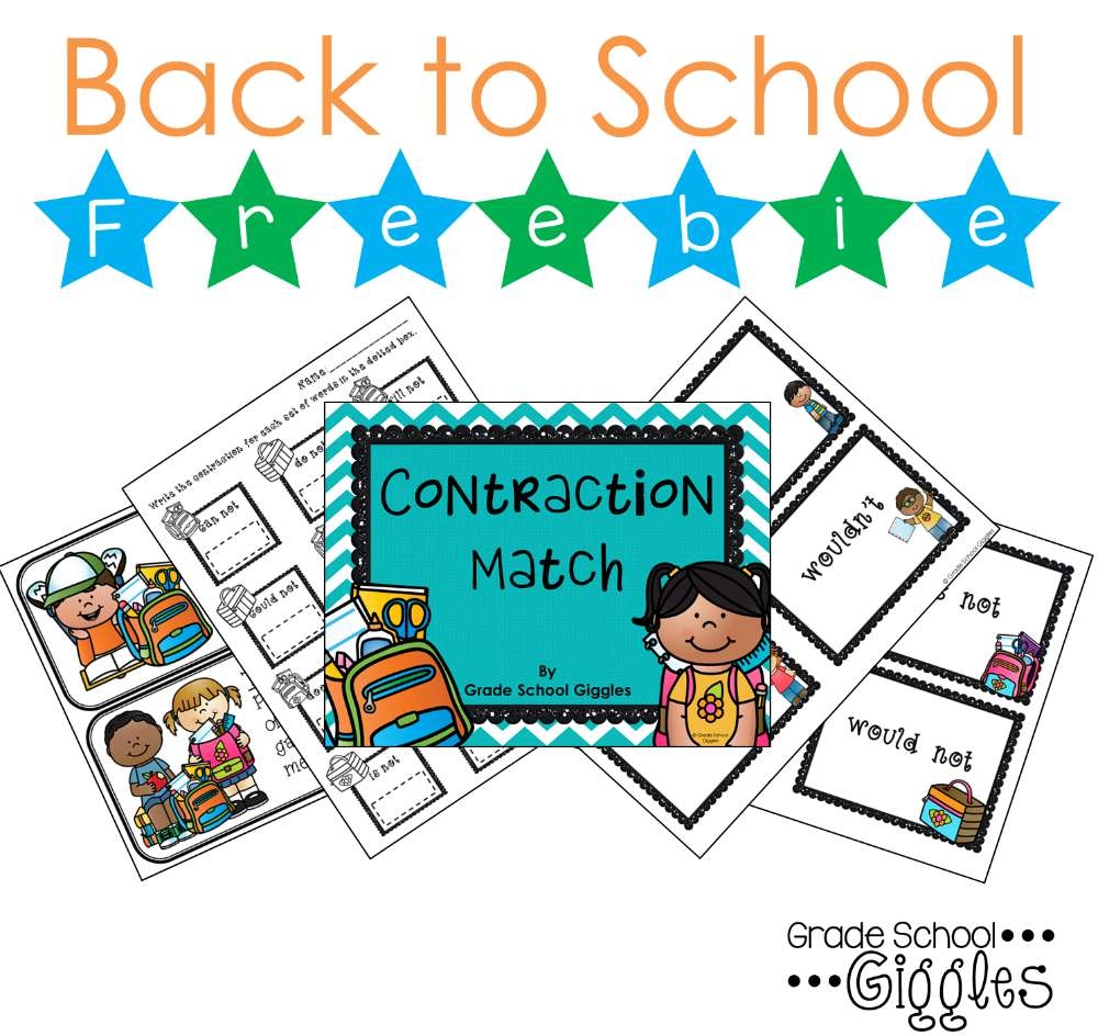 Free Back To School Contraction Matching Game Grade School Giggles