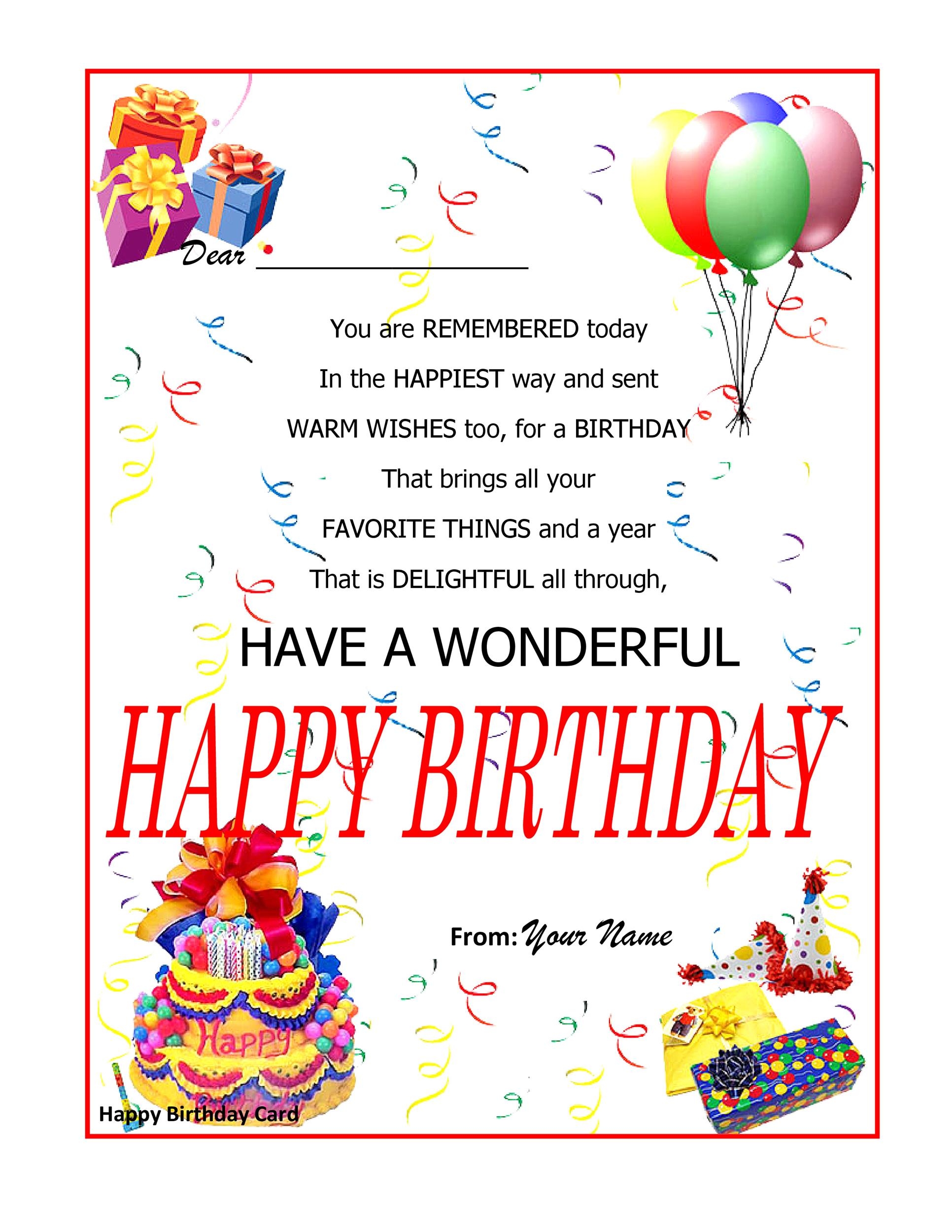 Free Birthday Card Template Printable