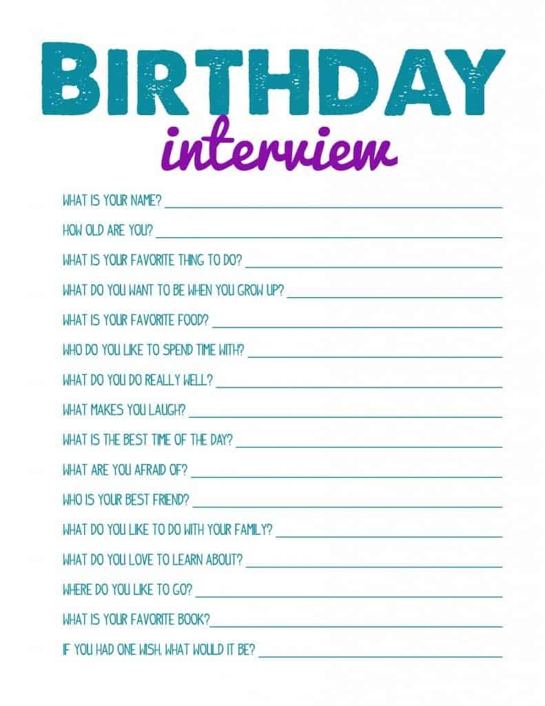 FREE Birthday Interview Keepsake Printable