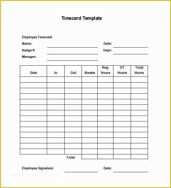 Free Blank Time Card Template Of Printable Blank Pdf Time Card Time 