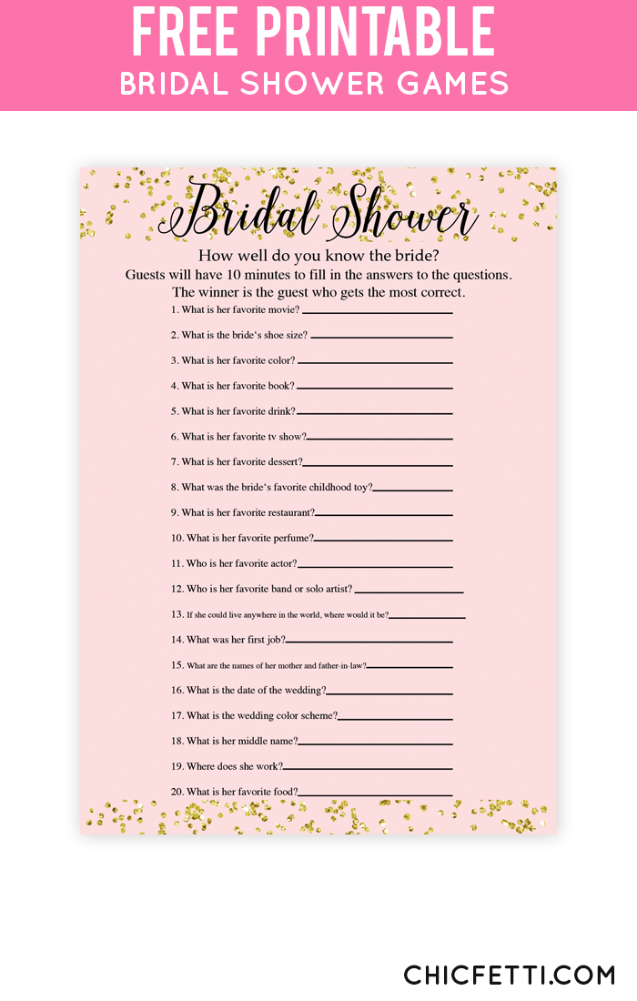 Free Bridal Shower Game Printables
