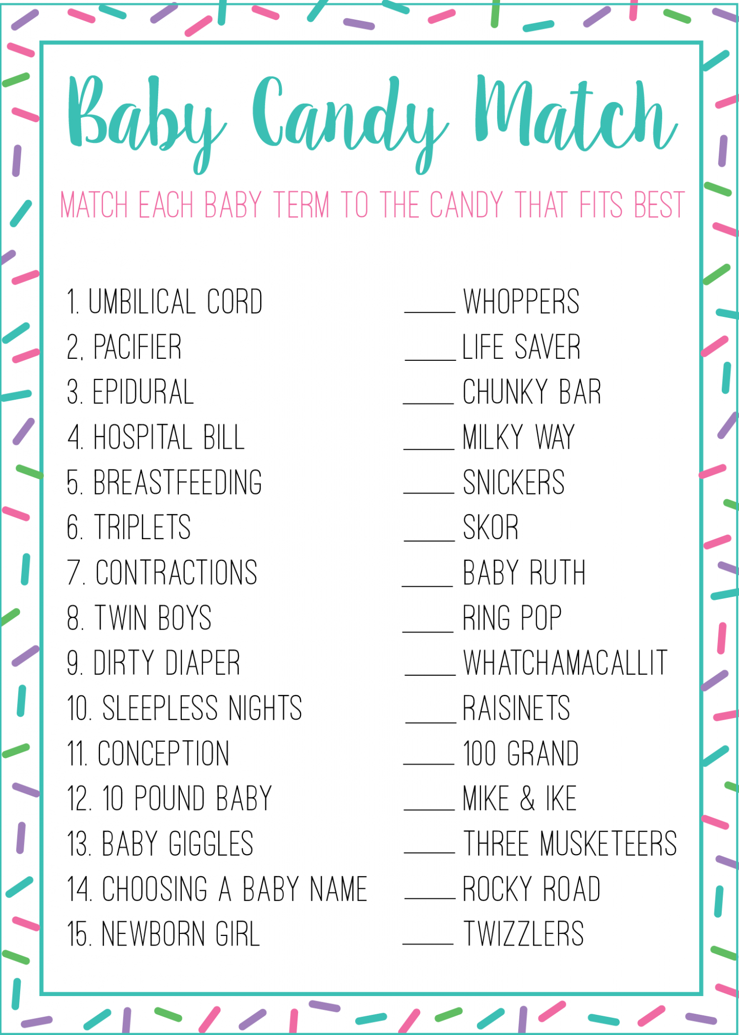 Free Candy Match Baby Shower Game The Postpartum Party