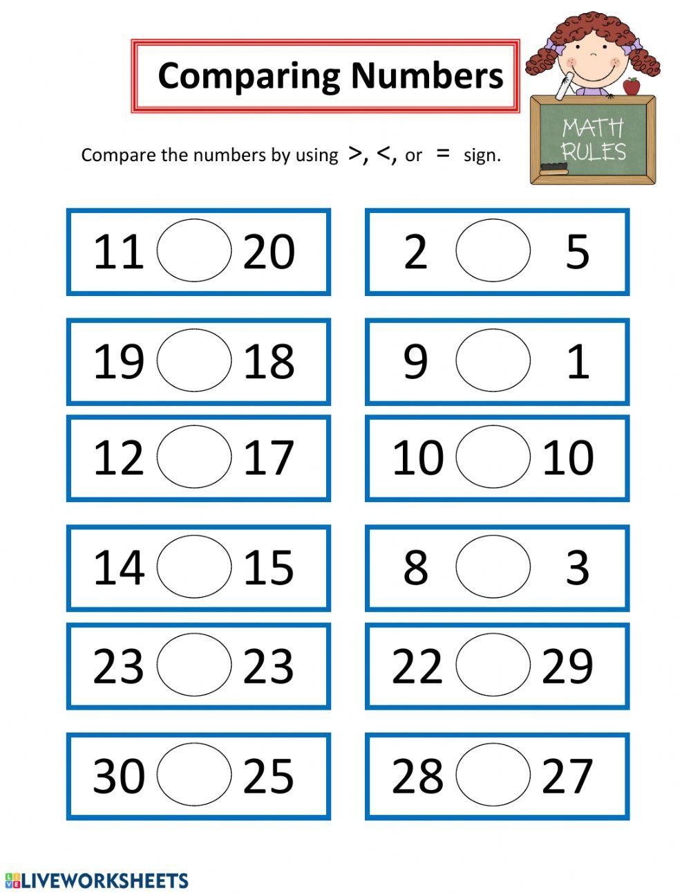 comparing numbers to 10 worksheets