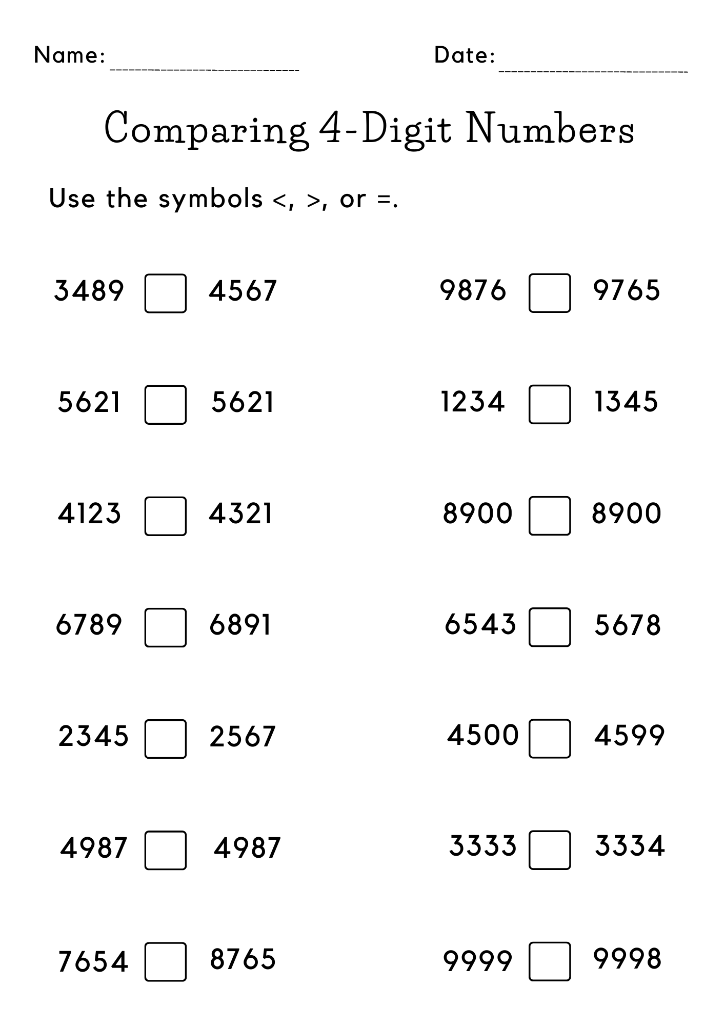 Free Comparing One Digit Numbers Worksheet Kindergarten Download Free 