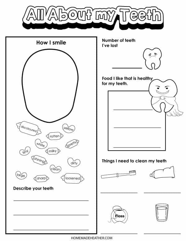 preschool dental health printable activities