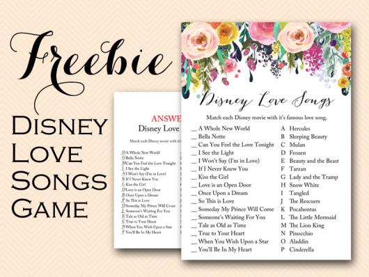 FREE Disney Love Song Bridal Shower Game Bridal Shower Ideas Themes