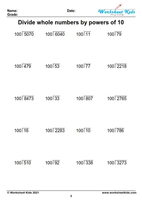 Free Divide Decimals By Whole Numbers Worksheet Download Free Divide 