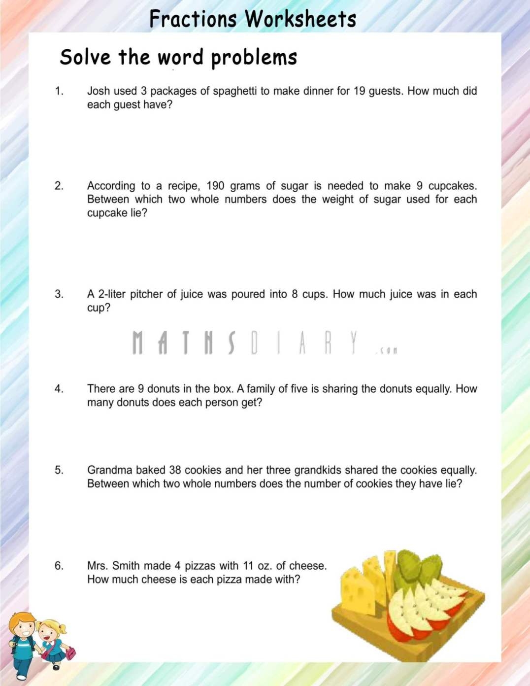 Free Dividing Whole Numbers By Fractions Word Problems Worksheet 