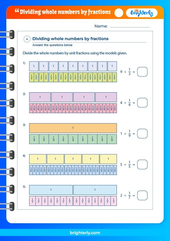 Free Dividing Whole Numbers By Fractions Worksheets PDFs 