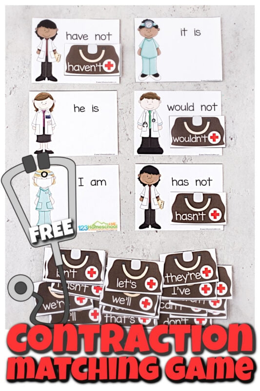 free printable contraction matching game