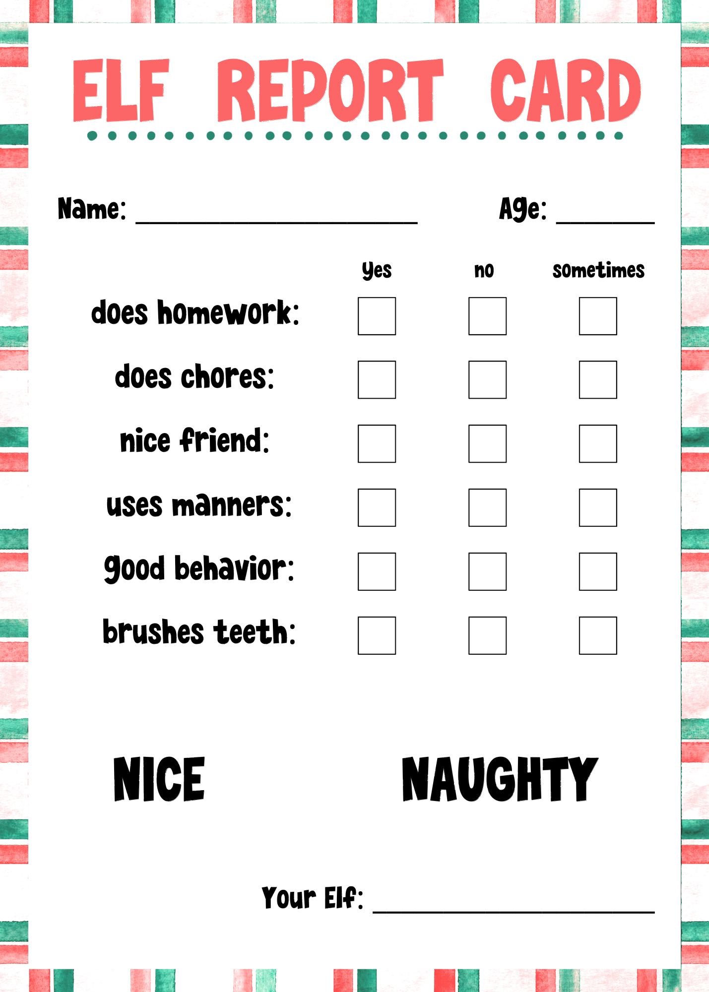 elf on the shelf report card template free printable