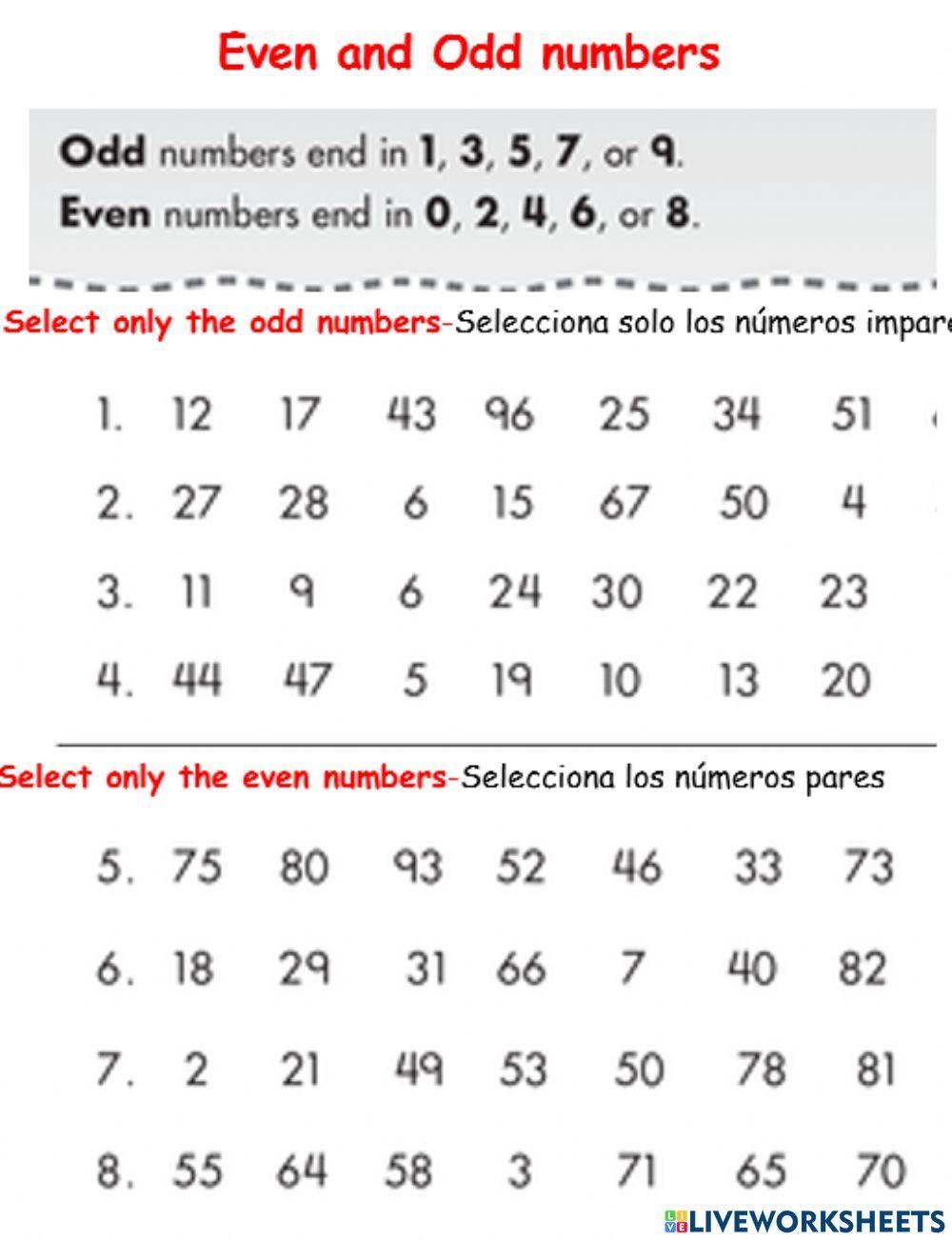 odd even numbers worksheet