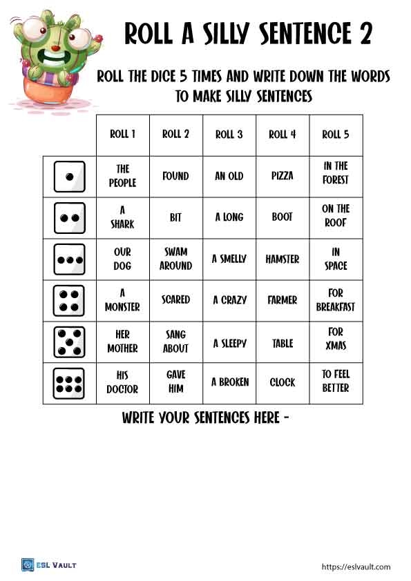 Free Form Silly Sentences Printable Printable Forms Free Online