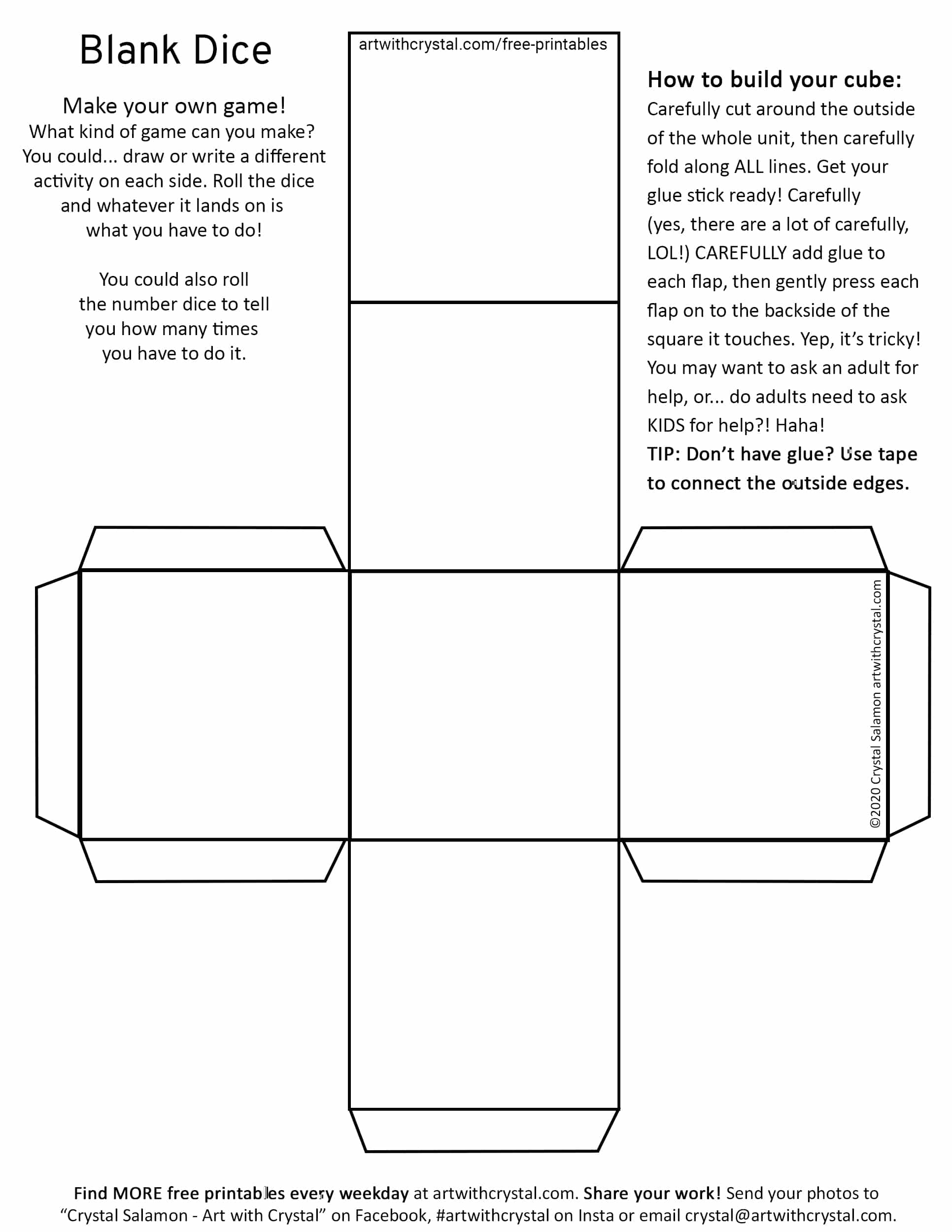 activity dice printable