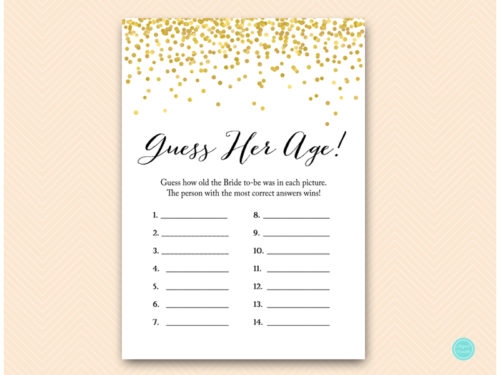 Free Gold Guess Her Age Bridal Shower Game Magical Printable