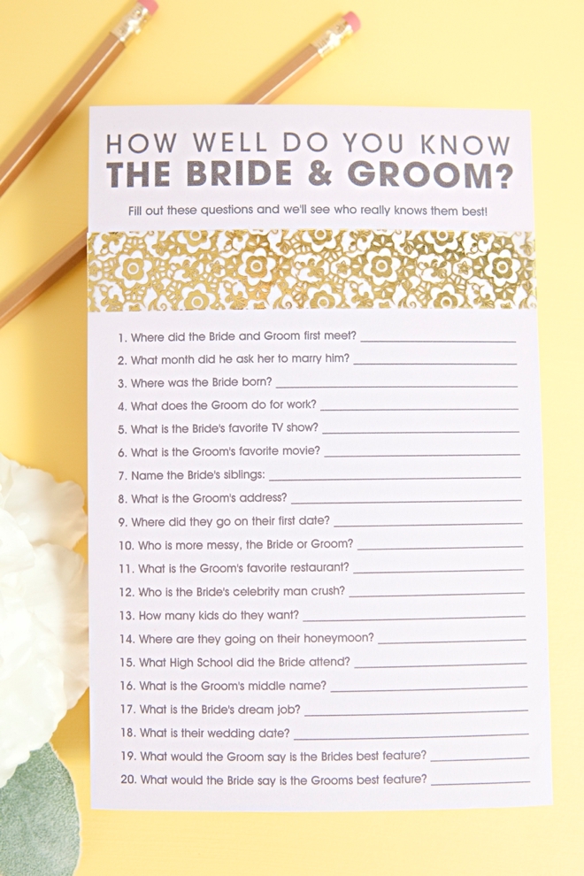 Free How Well Do You Know The Bride Groom Game 