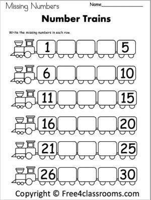 missing numbers worksheets for kindergarten