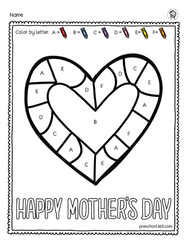 Free Mothers day preschool activity color by letter Preschool365