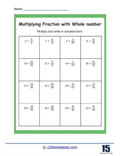 multiply fractions by whole numbers worksheet