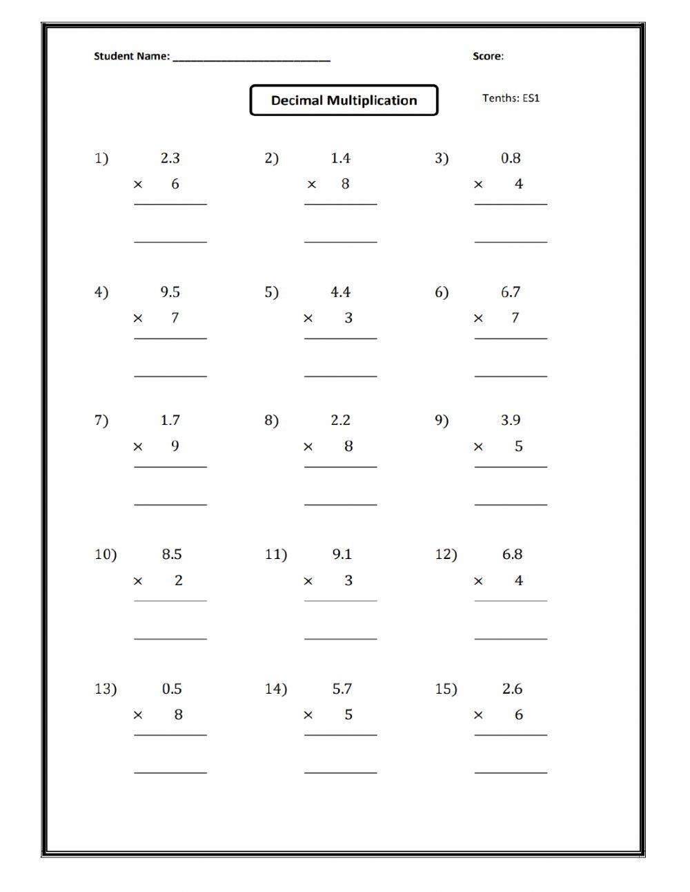Free Multiplying Decimals And Whole Numbers Worksheet Download Free 